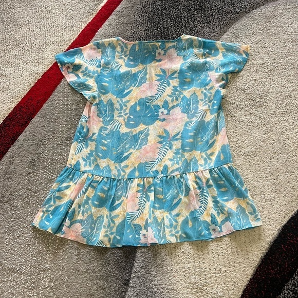 ModCloth Blue Sheer Tropical Print Coastal Keyhole Button Top - Picture 3 of 3